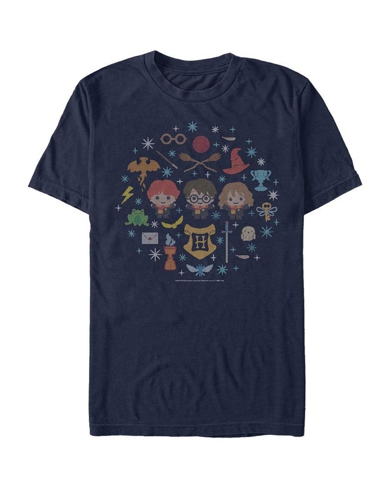 Men's Needlepoint Friends Short Sleeve Crew T-shirt Blue $15.40 T-Shirts