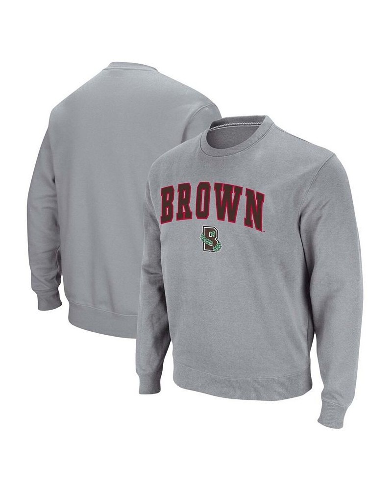 Men's Heather Gray Brown Bears Arch Logo Tackle Twill Pullover Sweatshirt $28.20 Sweatshirt