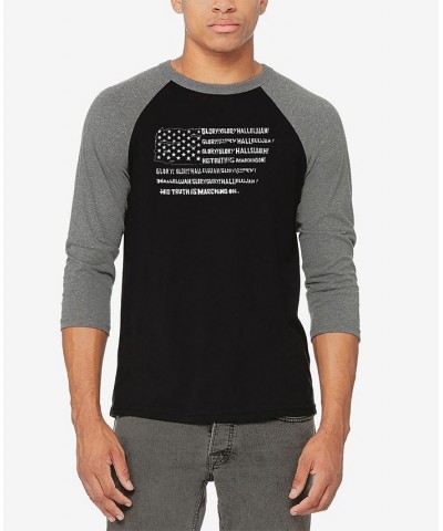 Men's Raglan Baseball 3/4 Sleeve Glory Hallelujah Flag Word Art T-shirt Gray, Black $22.94 T-Shirts