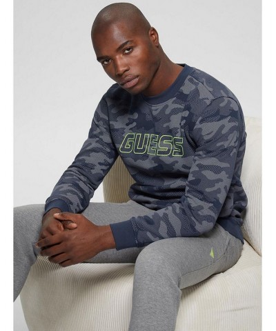 Men's Long Sleeve Boniface Allover Camo Pattern Sweatshirt Blue $52.47 Sweatshirt