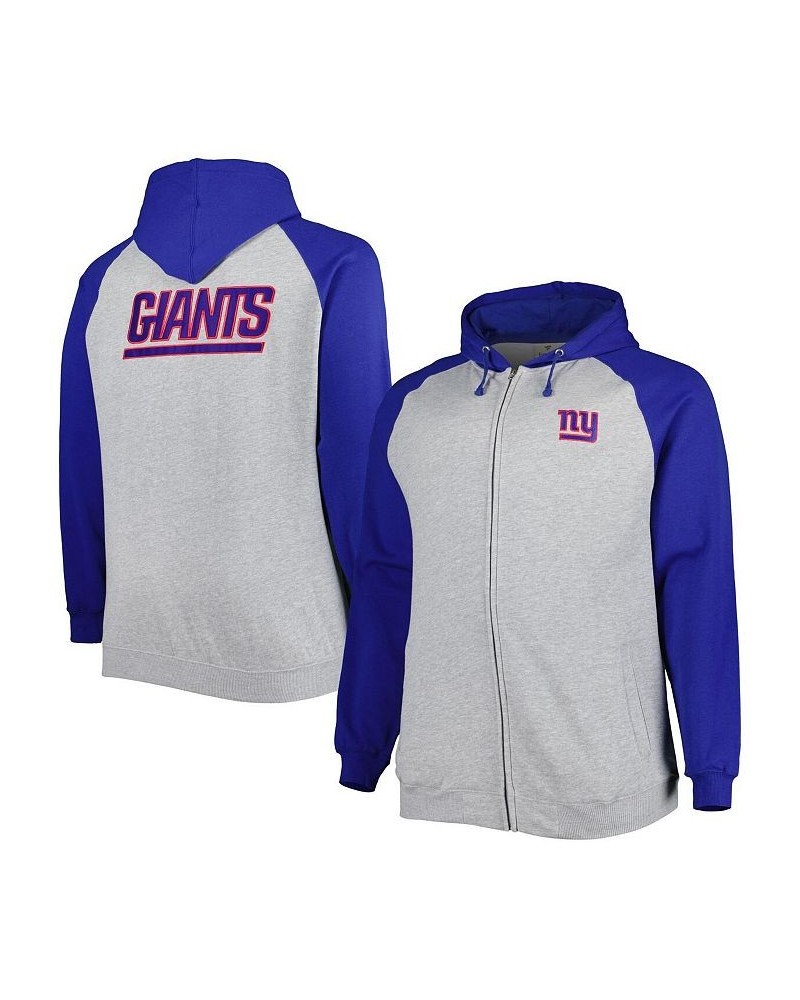 Men's Heather Gray New York Giants Big and Tall Fleece Raglan Full-Zip Hoodie Jacket $37.80 Jackets