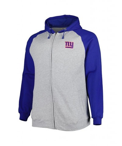 Men's Heather Gray New York Giants Big and Tall Fleece Raglan Full-Zip Hoodie Jacket $37.80 Jackets