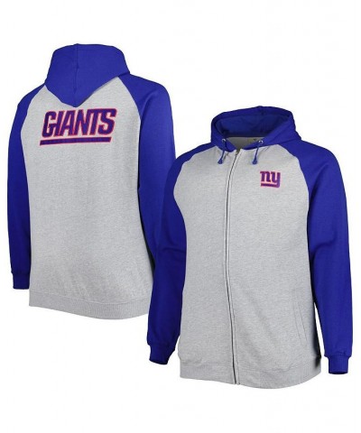 Men's Heather Gray New York Giants Big and Tall Fleece Raglan Full-Zip Hoodie Jacket $37.80 Jackets