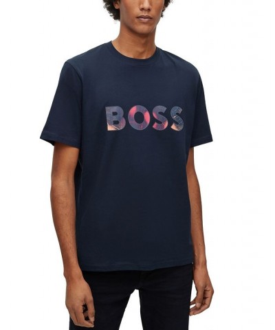 BOSS Men's Cotton-Jersey Colorful Logo Artwork T-shirt Blue $38.22 T-Shirts