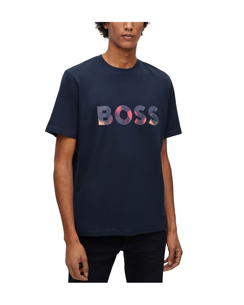 BOSS Men's Cotton-Jersey Colorful Logo Artwork T-shirt Blue $38.22 T-Shirts