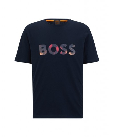 BOSS Men's Cotton-Jersey Colorful Logo Artwork T-shirt Blue $38.22 T-Shirts