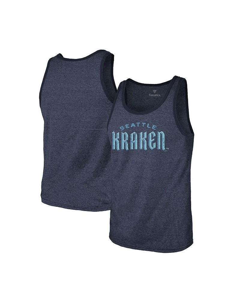 Men's Branded Navy Seattle Kraken Wordmark Tri-Blend Tank Top $15.48 T-Shirts