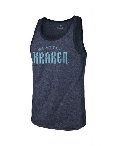 Men's Branded Navy Seattle Kraken Wordmark Tri-Blend Tank Top $15.48 T-Shirts