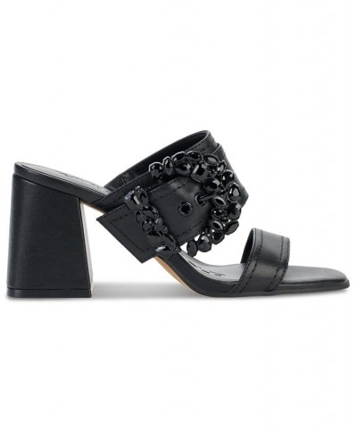 Women's Sylvie Slip-On Buckled Sandals Black $47.70 Shoes