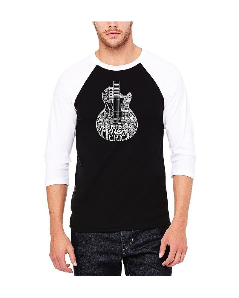 Men's Rock Guitar Head Raglan Baseball Word Art T-shirt Black $19.35 T-Shirts