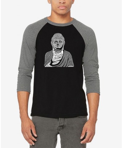 Men's Raglan Baseball 3/4 Sleeve Buddha Word Art T-shirt Gray, Black $26.54 T-Shirts