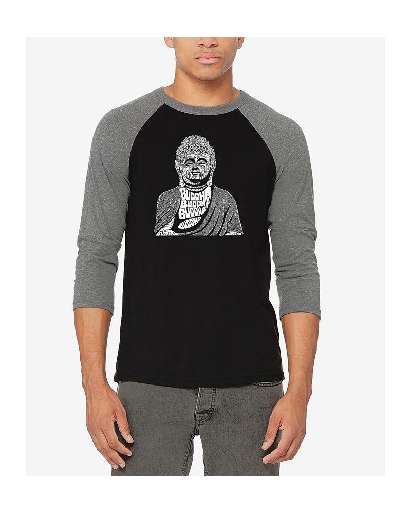 Men's Raglan Baseball 3/4 Sleeve Buddha Word Art T-shirt Gray, Black $26.54 T-Shirts