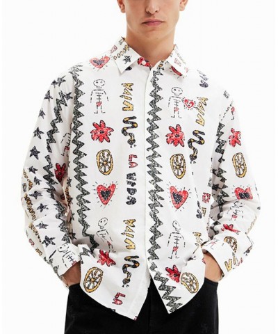 Men's Viva La Vida Oversized-Fit Printed Button-Down Shirt White $45.56 Shirts