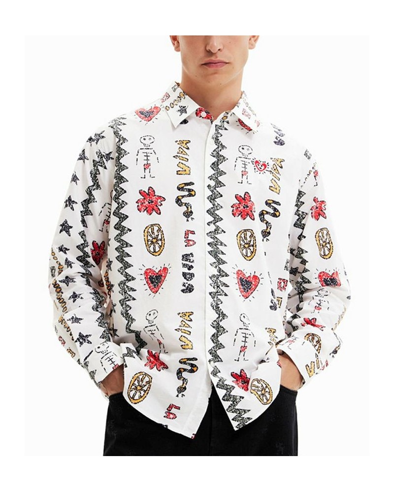 Men's Viva La Vida Oversized-Fit Printed Button-Down Shirt White $45.56 Shirts