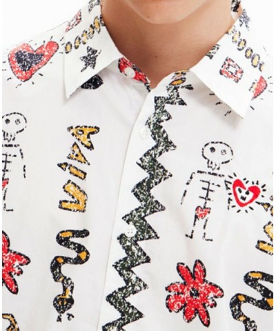 Men's Viva La Vida Oversized-Fit Printed Button-Down Shirt White $45.56 Shirts