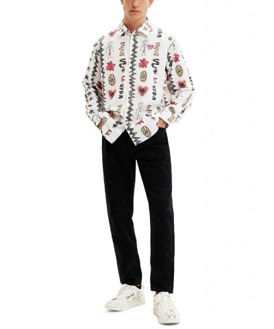 Men's Viva La Vida Oversized-Fit Printed Button-Down Shirt White $45.56 Shirts