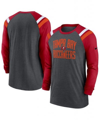 Men's Heathered Charcoal and Red Tampa Bay Buccaneers Tri-Blend Raglan Athletic Long Sleeve Fashion T-shirt $25.50 T-Shirts