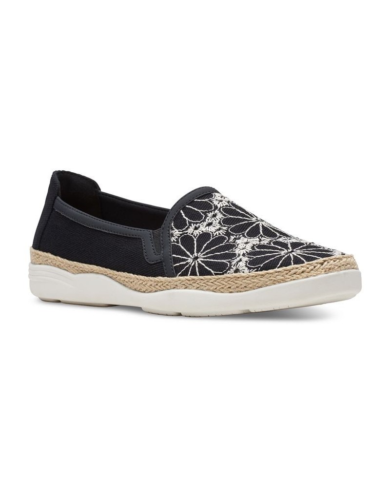 Women's Elaina Harbor Embroidered Jute-Trimmed Flats Black $45.00 Shoes