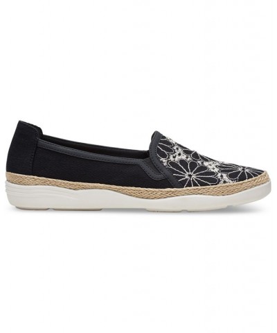 Women's Elaina Harbor Embroidered Jute-Trimmed Flats Black $45.00 Shoes