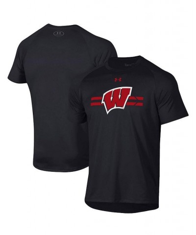 Men's Black Wisconsin Badgers Logo Stripe Performance Raglan T-shirt $23.50 T-Shirts