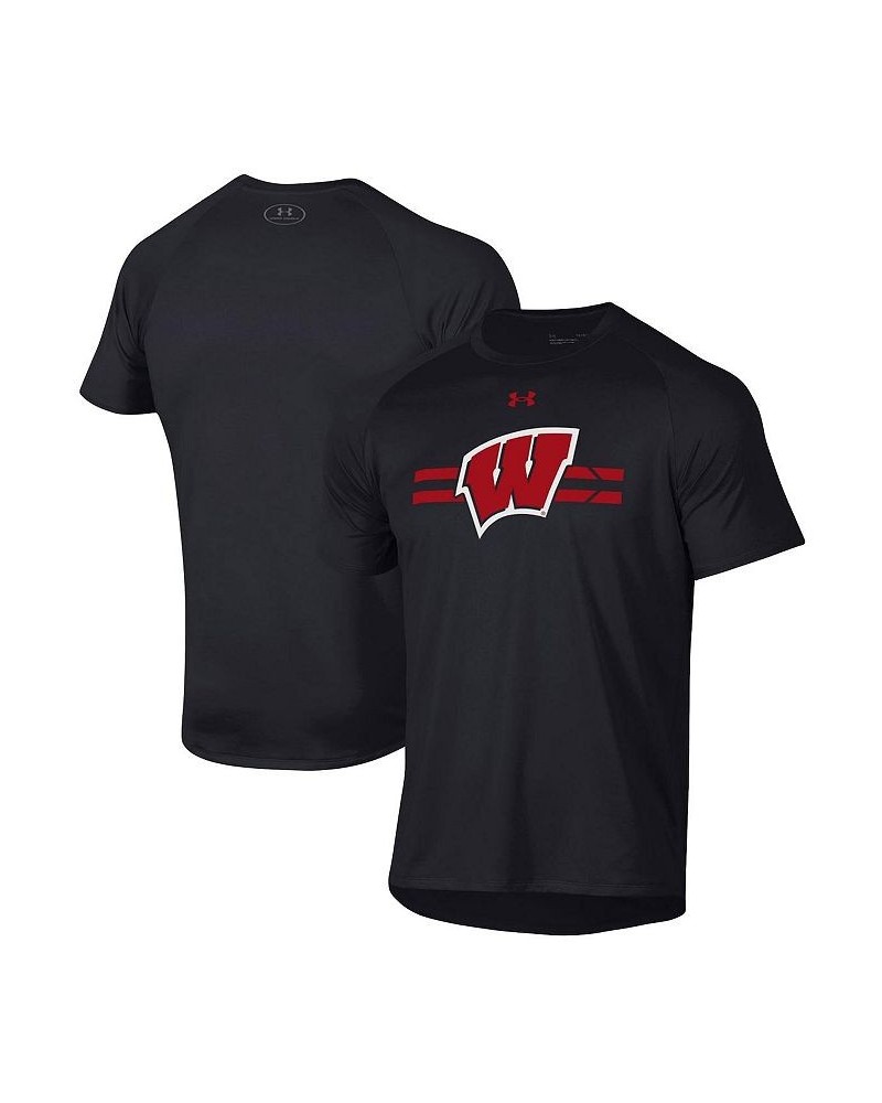 Men's Black Wisconsin Badgers Logo Stripe Performance Raglan T-shirt $23.50 T-Shirts