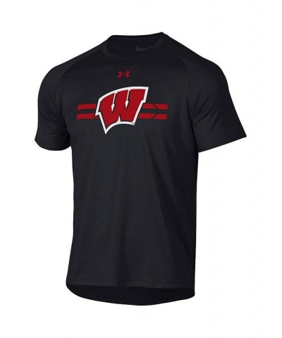 Men's Black Wisconsin Badgers Logo Stripe Performance Raglan T-shirt $23.50 T-Shirts