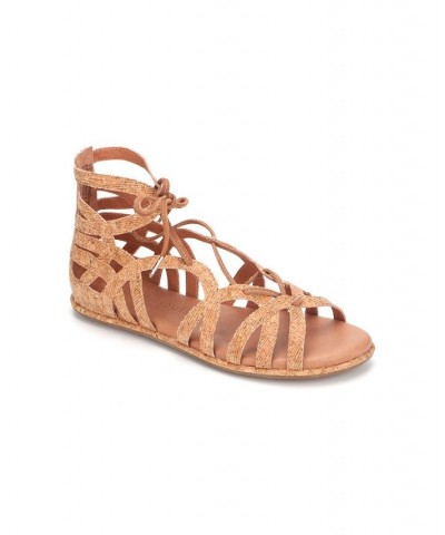 Women's Break My Heart Lace Up Gladiator Flat Sandals Tan/Beige $73.80 Shoes