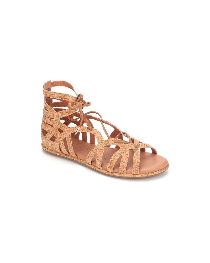 Women's Break My Heart Lace Up Gladiator Flat Sandals Tan/Beige $73.80 Shoes