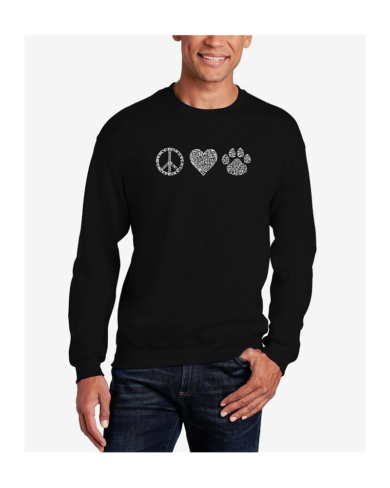 Men's Peace Love Cats Word Art Crew Neck Sweatshirt Black $29.49 Sweatshirt