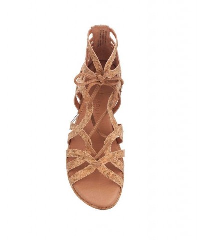 Women's Break My Heart Lace Up Gladiator Flat Sandals Tan/Beige $73.80 Shoes