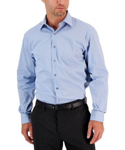 Men's Regular Fit 2-Way Stretch Stain Resistant Stretch Check Dress Shirt Blue $20.80 Dress Shirts