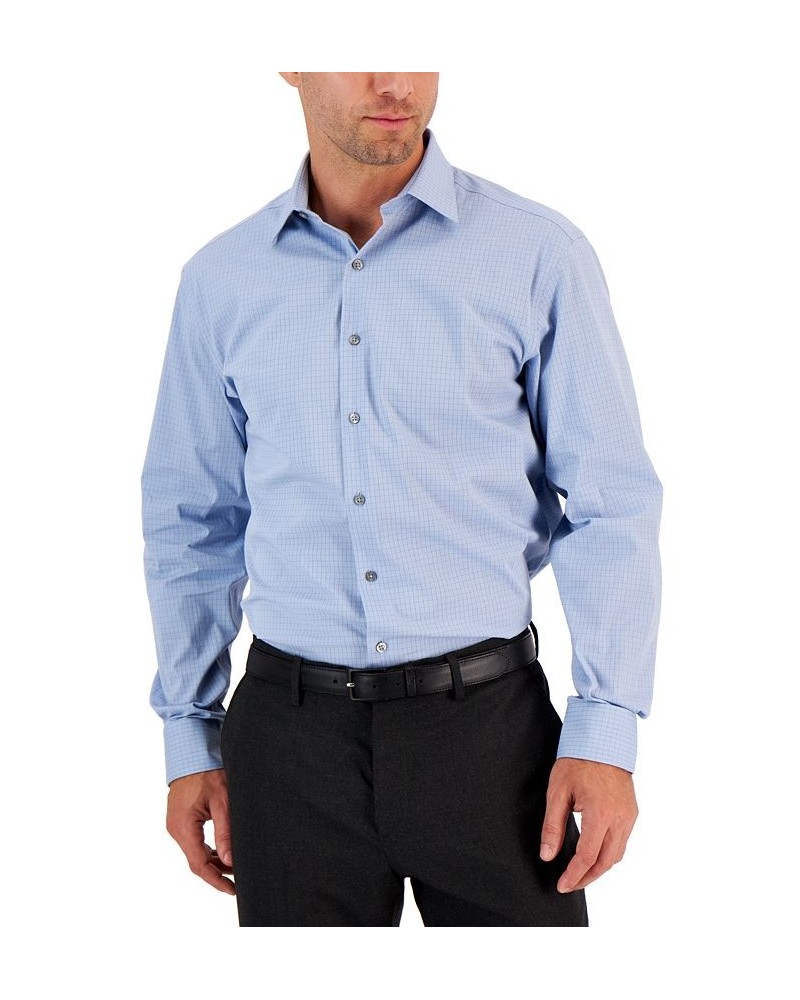 Men's Regular Fit 2-Way Stretch Stain Resistant Stretch Check Dress Shirt Blue $20.80 Dress Shirts