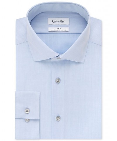 Men's Slim-Fit Non-Iron Performance Spread Collar Herringbone Dress Shirt Blue $22.89 Dress Shirts