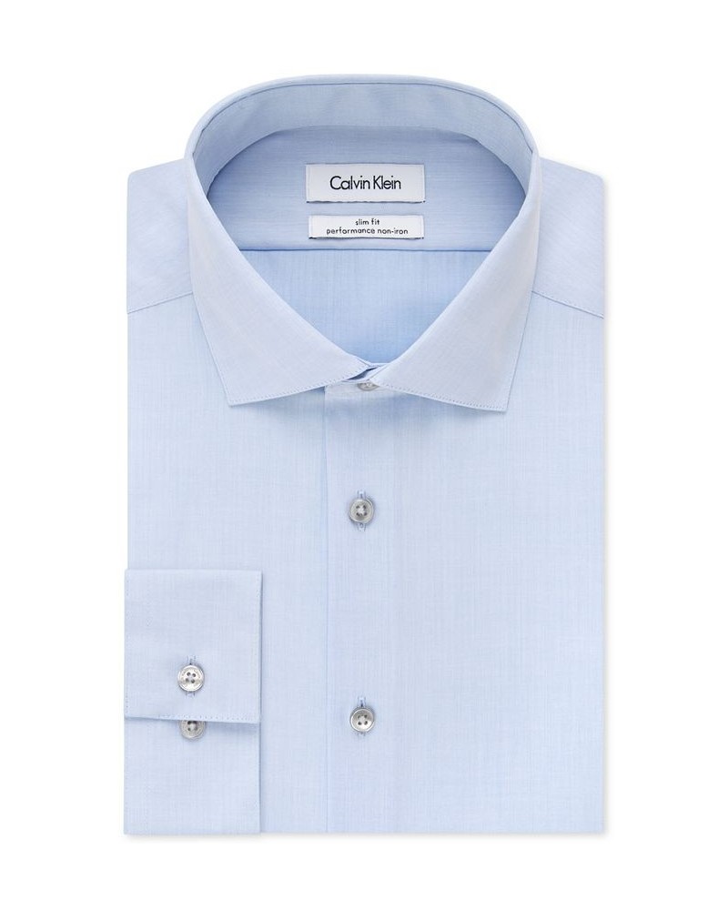 Men's Slim-Fit Non-Iron Performance Spread Collar Herringbone Dress Shirt Blue $22.89 Dress Shirts