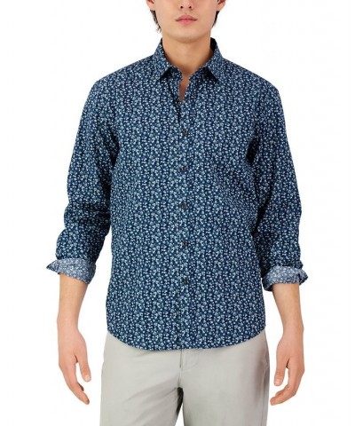 Men's Long-Sleeve Floral Print Shirt Blue $20.39 Shirts