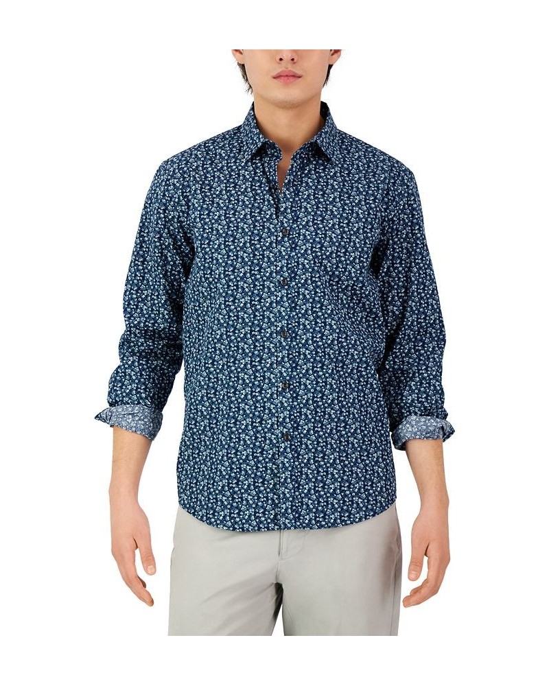 Men's Long-Sleeve Floral Print Shirt Blue $20.39 Shirts