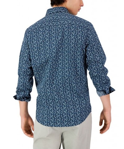 Men's Long-Sleeve Floral Print Shirt Blue $20.39 Shirts