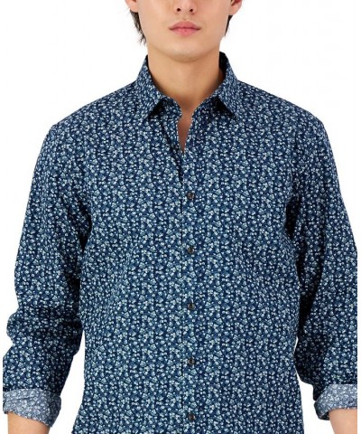 Men's Long-Sleeve Floral Print Shirt Blue $20.39 Shirts