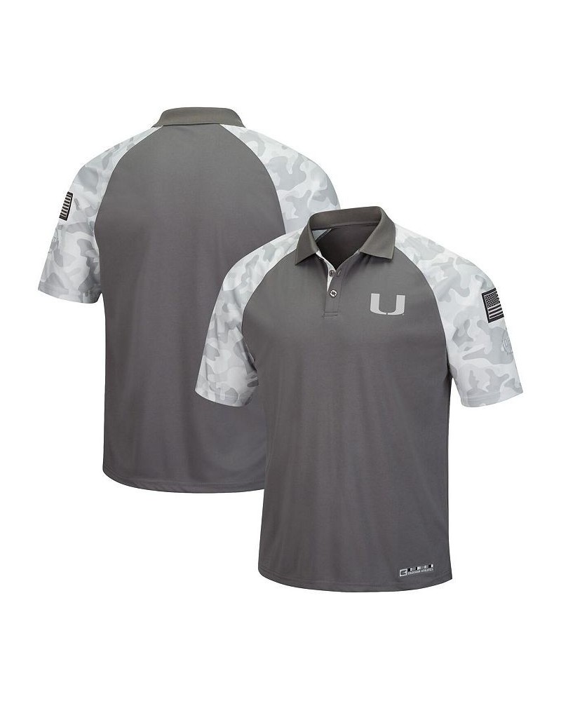 Men's Gray, Camo Miami Hurricanes OHT Military-Inspired Appreciation Raglan Zoomie Polo Shirt $34.79 Polo Shirts