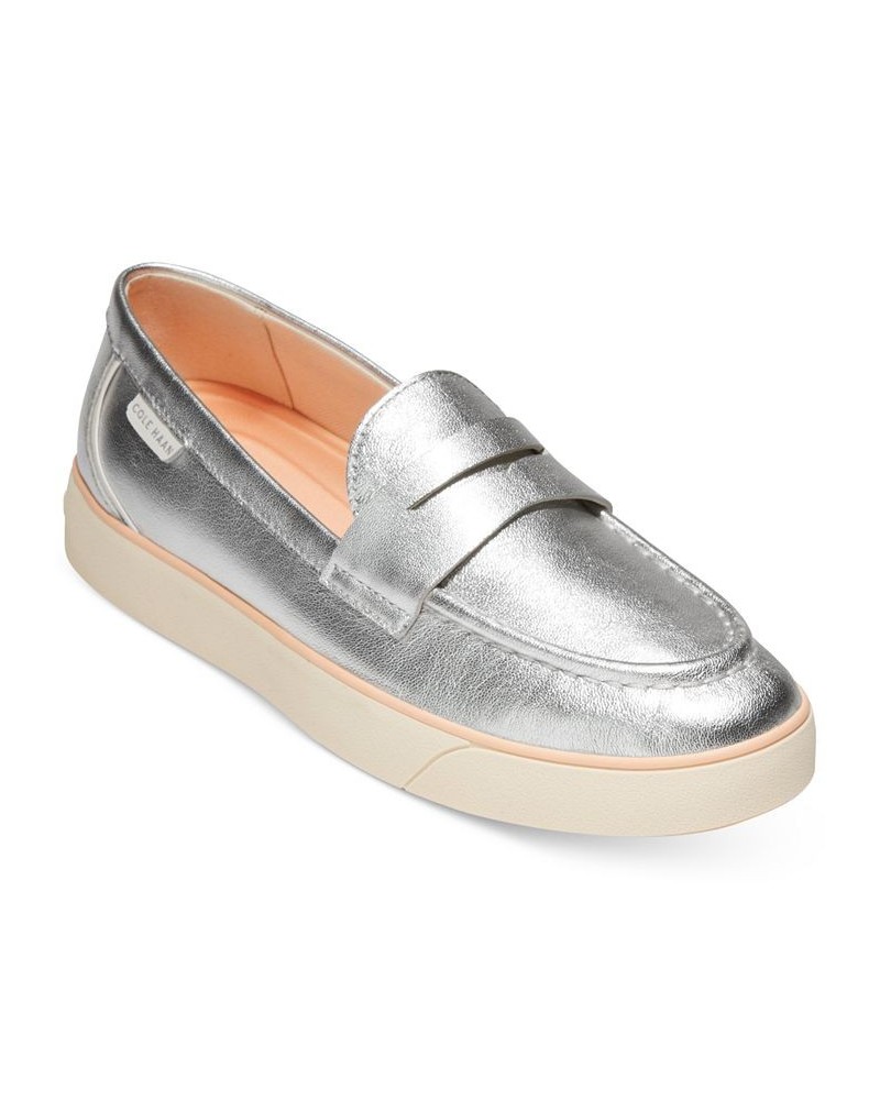 Women's Nantucket 2.0 Penny Loafers Silver $47.60 Shoes