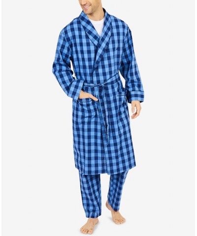 Men's Buffalo Plaid Shawl-Collar Cotton Robe Blue $23.16 Pajama