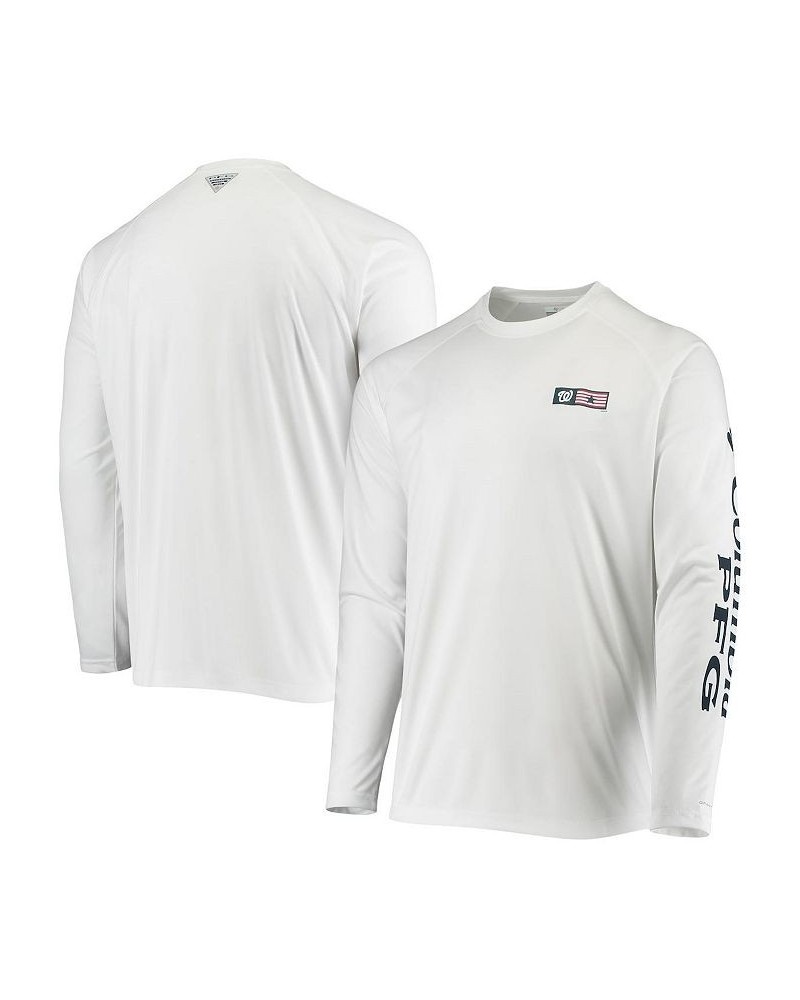 Men's White Washington Nationals Americana Terminal Tackle Omni-Shade Raglan Long Sleeve T-shirt $29.40 T-Shirts