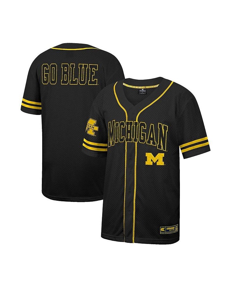 Men's Black Michigan Wolverines Free Spirited Mesh Button-Up Baseball Jersey $37.50 Jersey