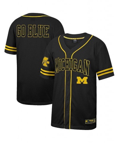 Men's Black Michigan Wolverines Free Spirited Mesh Button-Up Baseball Jersey $37.50 Jersey