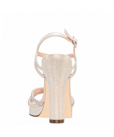 Women's Saralyn Block Heel Evening Sandals Ivory/Cream $68.11 Shoes