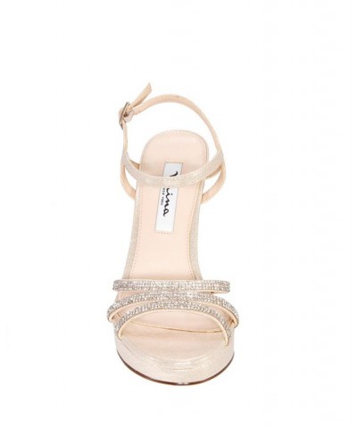 Women's Saralyn Block Heel Evening Sandals Ivory/Cream $68.11 Shoes