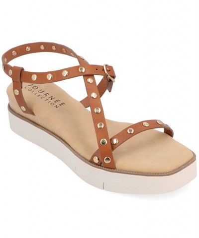 Women's Lindsay Studded Platform Sandals Brown $49.00 Shoes