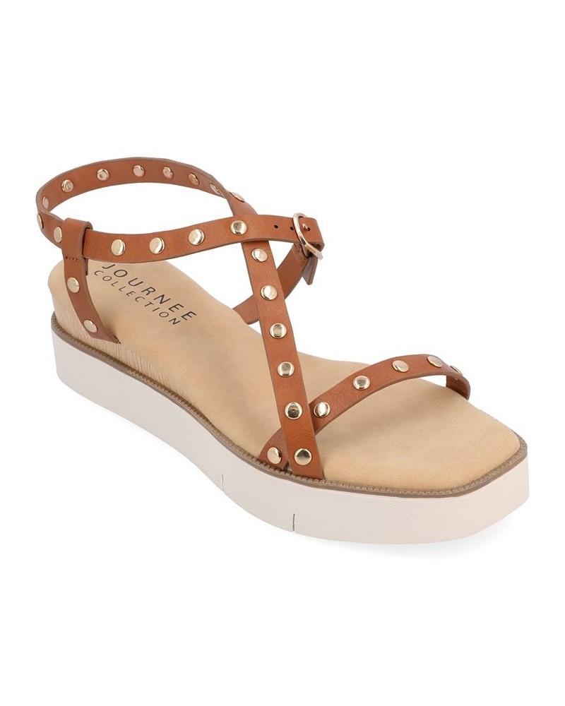 Women's Lindsay Studded Platform Sandals Brown $49.00 Shoes