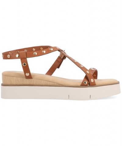 Women's Lindsay Studded Platform Sandals Brown $49.00 Shoes