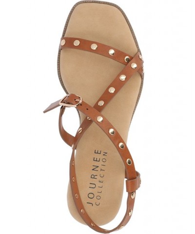 Women's Lindsay Studded Platform Sandals Brown $49.00 Shoes